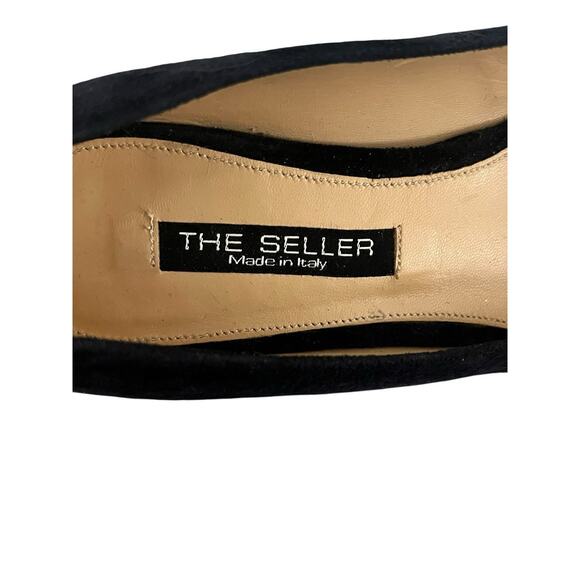 NEW The SELLER Block Heel Pump •37.5/. 7• Navy Suede Round Toe Heel Shoes ITALY - Picture 6 of 8